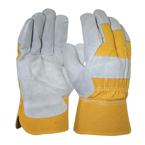 Grey/Yellow Leather Gloves w/ Safety Cuff