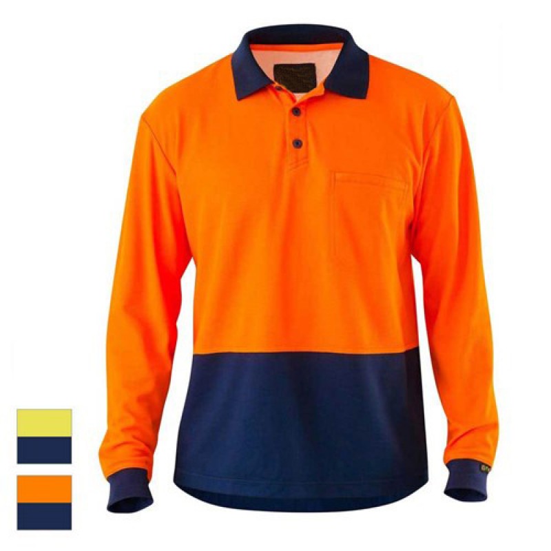 Workwear Spliced Cotton Back Hi-Vis L/S Polo Shirt